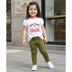 Babyhug Cotton Lycra Knit Full Length Leggings With Stretch & Polka Dots Print - Green