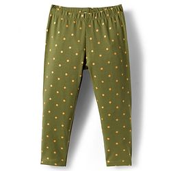 Babyhug Cotton Lycra Knit Full Length Leggings With Stretch & Polka Dots Print - Green