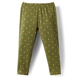 Babyhug Cotton Lycra Knit Full Length Leggings With Stretch & Polka Dots Print - Green