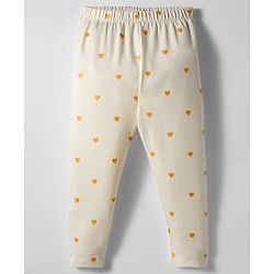 Babyhug Cotton Lycra Full Length Legging With Stretch & Heart Print - White