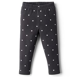 Babyhug Cotton Lycra Knit Full Length Leggings With Heart Print & Stretch - Charcoal Grey