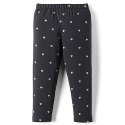 Babyhug Cotton Lycra Knit Full Length Leggings With Heart Print & Stretch - Charcoal Grey