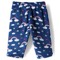 Babyhug Velour Knit Full Sleeves Co-ord Winterwear Night Suit with Rainbow Print - Blue