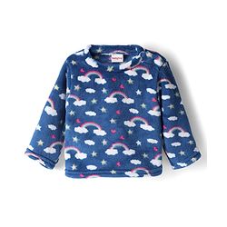 Babyhug Velour Knit Full Sleeves Co-ord Winterwear Night Suit with Rainbow Print - Blue