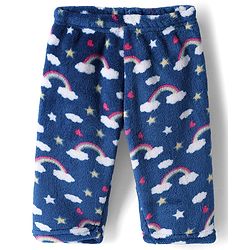 Babyhug Velour Knit Full Sleeves Co-ord Winterwear Night Suit with Rainbow Print - Blue
