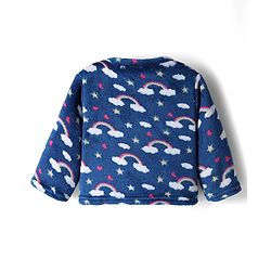 Babyhug Velour Knit Full Sleeves Co-ord Winterwear Night Suit with Rainbow Print - Blue