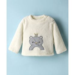 Babyhug Velour Knit Full Sleeves Night Suit With Animal Embriodery - White & Pink