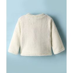 Babyhug Velour Knit Full Sleeves Night Suit With Animal Embriodery - White & Pink