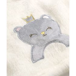 Babyhug Velour Knit Full Sleeves Night Suit With Animal Embriodery - White & Pink