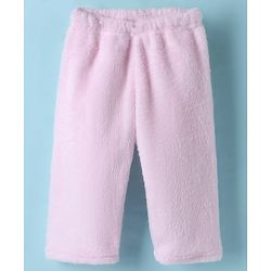 Babyhug Velour Knit Full Sleeves Night Suit With Animal Embriodery - White & Pink