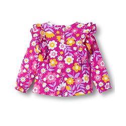 Babyhug 100% Cotton Knit Full Sleeves Top with Floral Print & Frill Detailing - Pink
