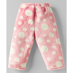Babyhug Velour Knit Full Sleeves Co-ords Winter Night Suit With Polka Dot Print - Pink