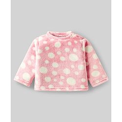 Babyhug Velour Knit Full Sleeves Co-ords Winter Night Suit With Polka Dot Print - Pink