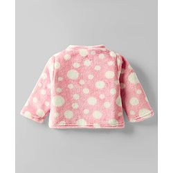 Babyhug Velour Knit Full Sleeves Co-ords Winter Night Suit With Polka Dot Print - Pink