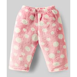 Babyhug Velour Knit Full Sleeves Co-ords Winter Night Suit With Polka Dot Print - Pink