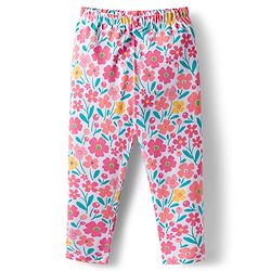 Babyhug Cotton Lycra knit Full Length  Leggings With Stretch Polka Dots & Floral Print Pack of 5 - Pink Yellow & Light Blue