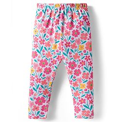 Babyhug Cotton Lycra knit Full Length  Leggings With Stretch Polka Dots & Floral Print Pack of 5 - Pink Yellow & Light Blue
