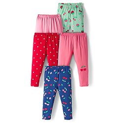 Babyhug Cotton Knit Full Length Leggings With Stretch Pack Of 5 - Multicolour