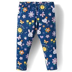 Babyhug Cotton Lycra Full Length Leggings With Stretch Polka Dots & Floral Print Pack of 5 - Navy Blue Pink & Orange