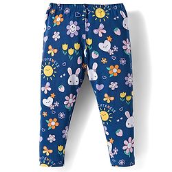 Babyhug Cotton Lycra Full Length Leggings With Stretch Polka Dots & Floral Print Pack of 5 - Navy Blue Pink & Orange