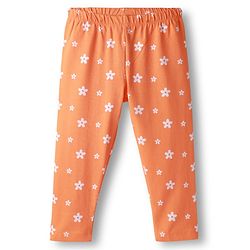 Babyhug Cotton Lycra Knit Full Length Leggings With Stretch Floral & Rainbow Print Pack of 3 - Navy Blue Orange & Purple
