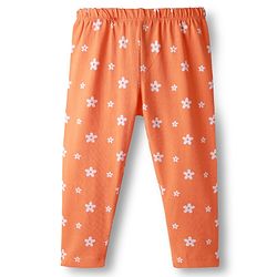 Babyhug Cotton Lycra Knit Full Length Leggings With Stretch Floral & Rainbow Print Pack of 3 - Navy Blue Orange & Purple