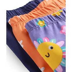Babyhug Cotton Lycra Knit Full Length Leggings With Stretch Floral & Rainbow Print Pack of 3 - Navy Blue Orange & Purple