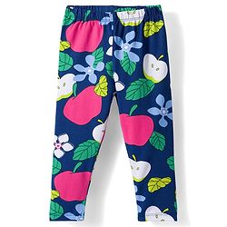 Babyhug Cotton Lycra Knit Full Length Leggings with Polka Dots Floral & Fruits Print Pack of 3 - Green Pink & Navy Blue
