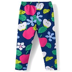 Babyhug Cotton Lycra Knit Full Length Leggings with Polka Dots Floral & Fruits Print Pack of 3 - Green Pink & Navy Blue