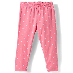 Babyhug Cotton Lycra Knit Full Length Leggings with Polka Dots Floral & Fruits Print Pack of 3 - Green Pink & Navy Blue