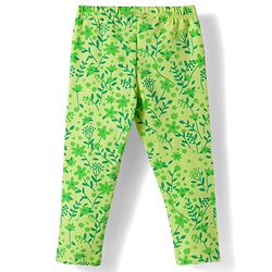 Babyhug Cotton Lycra Knit Full Length Leggings with Polka Dots Floral & Fruits Print Pack of 3 - Green Pink & Navy Blue