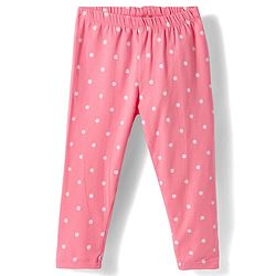 Babyhug Cotton Lycra Knit Full Length Leggings with Polka Dots Floral & Fruits Print Pack of 3 - Green Pink & Navy Blue