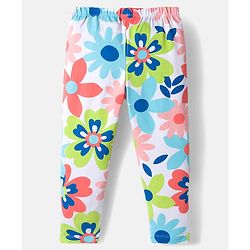 Babyhug Cotton Lycra Knit Full Length Leggings with Stretch Polka Dots & Floral Print Pack of 3 - Pink & Light Orange