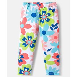 Babyhug Cotton Lycra Knit Full Length Leggings with Stretch Polka Dots & Floral Print Pack of 3 - Pink & Light Orange