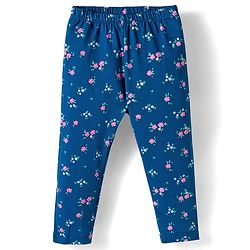 Babyhug  Cotton Knit Full Length Leggings With Stretch & Floral Print Pack Of 3 - Blue Pink & Red