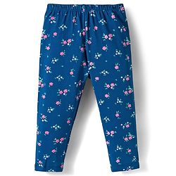 Babyhug  Cotton Knit Full Length Leggings With Stretch & Floral Print Pack Of 3 - Blue Pink & Red