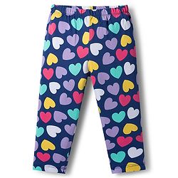 Babyhug Cotton Lycra Knit Full Length Leggings with Stretch with Heart & Rainbow Print Pack of 3 - Light Orange Pink & Navy Blue