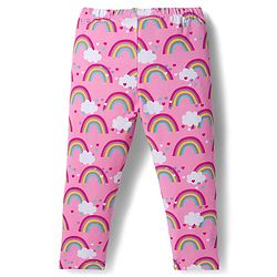 Babyhug Cotton Lycra Knit Full Length Leggings with Stretch with Heart & Rainbow Print Pack of 3 - Light Orange Pink & Navy Blue
