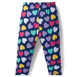 Babyhug Cotton Lycra Knit Full Length Leggings with Stretch with Heart & Rainbow Print Pack of 3 - Light Orange Pink & Navy Blue