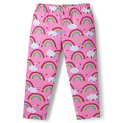 Babyhug Cotton Lycra Knit Full Length Leggings with Stretch with Heart & Rainbow Print Pack of 3 - Light Orange Pink & Navy Blue
