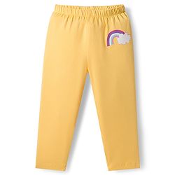 Babyhug Cotton Lycra Knit Full Length Leggings with Stretch with Heart & Rainbow Print Pack of 3 - Light Orange Pink & Navy Blue