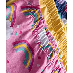 Babyhug Cotton Lycra Knit Full Length Leggings with Stretch with Heart & Rainbow Print Pack of 3 - Light Orange Pink & Navy Blue