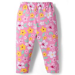 Babyhug Cotton Knit Full Length Leggings With Floral & Polka Dot Print Pack Of 3 - Pink Yellow & Green