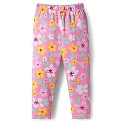 Babyhug Cotton Knit Full Length Leggings With Floral & Polka Dot Print Pack Of 3 - Pink Yellow & Green