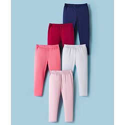 Babyhug Cotton Knit Full Length Solid Colour Leggings Pack Of 5 - Multicolour