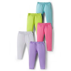 Babyhug Cotton Knit Full Length Solid Colour Leggings With Stretch Pack Of 5 - Multicolour