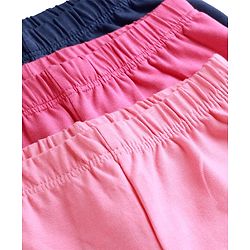 Babyhug Cotton Lycra Knit Full Length Solid Color Leggings With Stretch Pack of 3 - Pink & Navy Blue