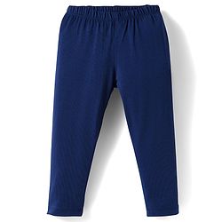 Babyhug Cotton Lycra Knit Full Length Solid Color Leggings With Stretch Pack of 3 - Beige & Navy Blue