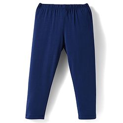 Babyhug Cotton Lycra Knit Full Length Solid Color Leggings With Stretch Pack of 3 - Beige & Navy Blue