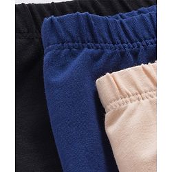 Babyhug Cotton Lycra Knit Full Length Solid Color Leggings With Stretch Pack of 3 - Beige & Navy Blue